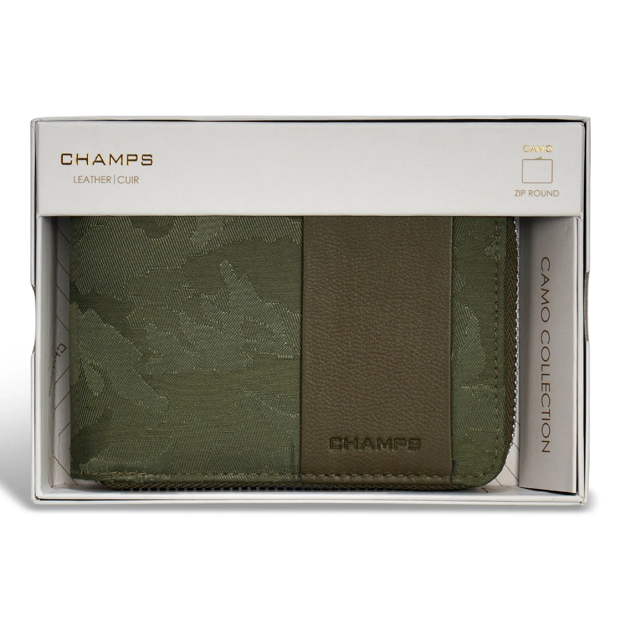 Camo / Leather Zip Around Wallet *Drop Ship*