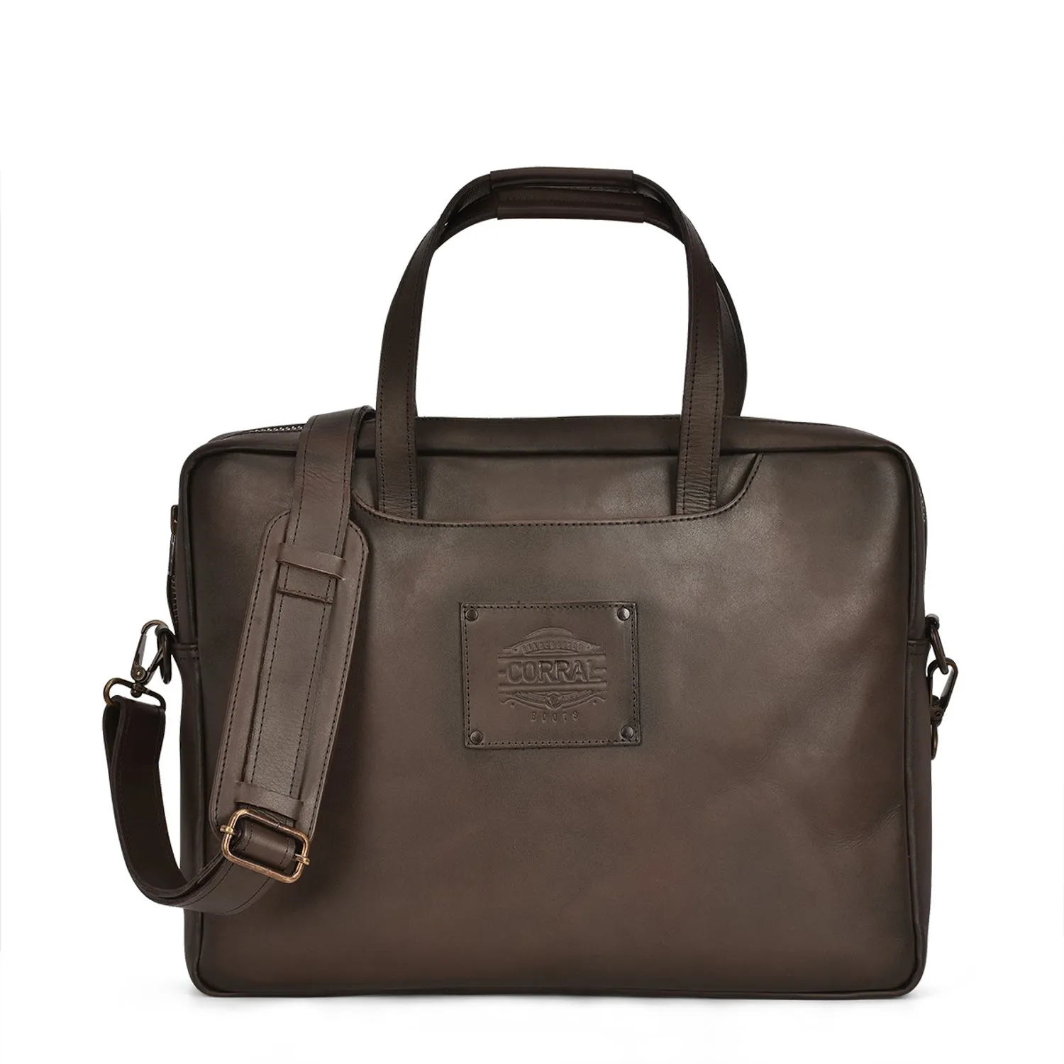 Corral Womens D1320 Brown Leather Laptop Holder Briefcase Bag 1 BG