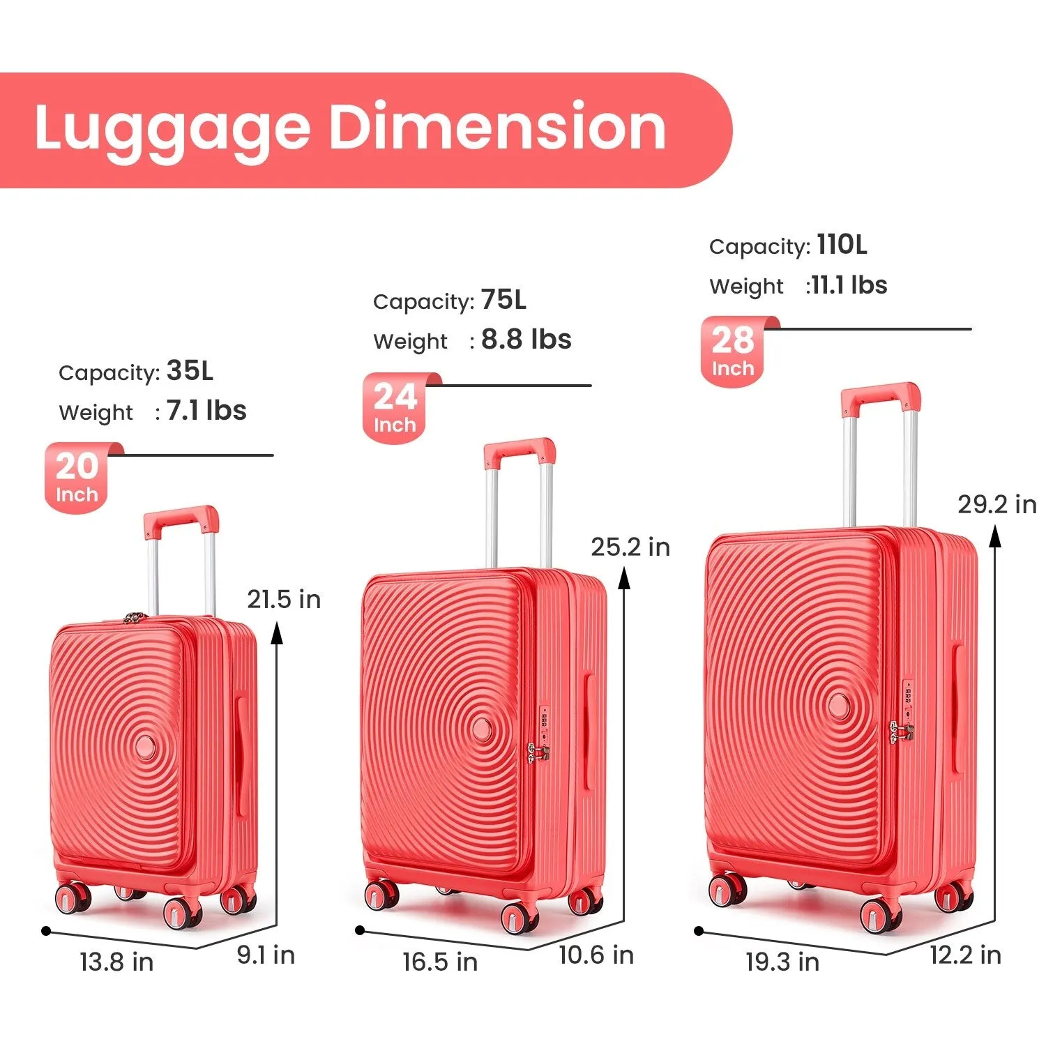 Luggage Sets 3 Piece(20/24/28), Expandable Carry On Luggage with TSA Lock, Front Pocket and Spinner Wheels