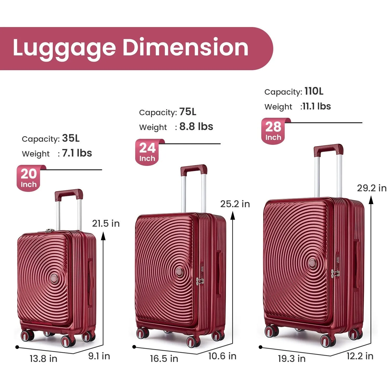 Luggage Sets 3 Piece(20/24/28), Expandable Carry On Luggage with TSA Lock, Front Pocket and Spinner Wheels