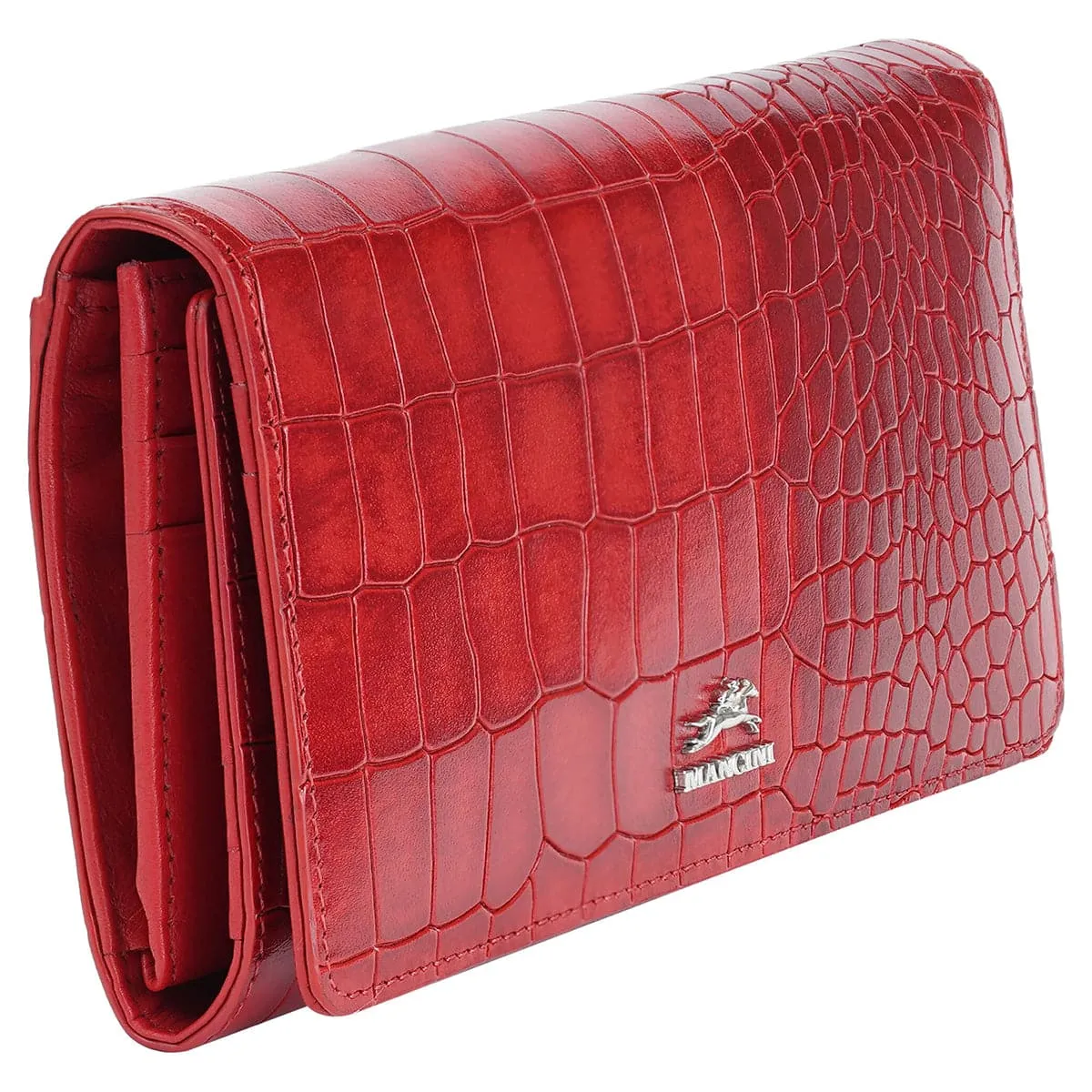 Mancini Croco2 Women's Trifold Wallet with Enhanced RFID Security