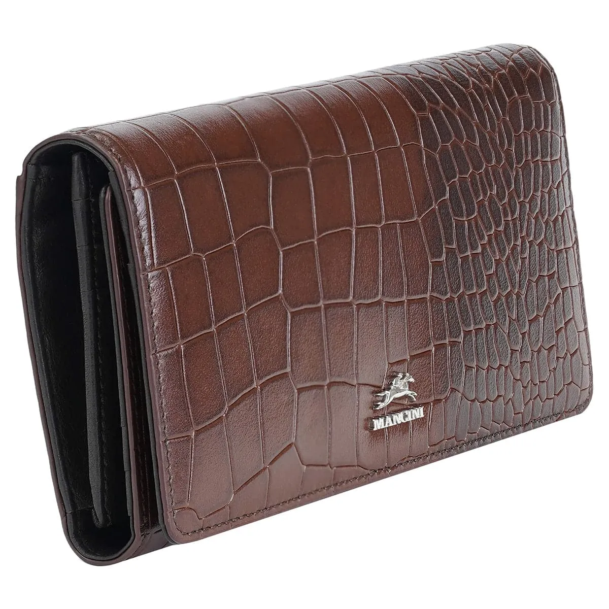 Mancini Croco2 Women's Trifold Wallet with Enhanced RFID Security