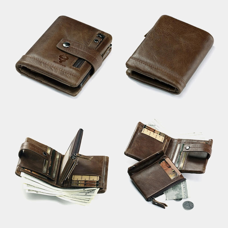 Men Genuine Leather Multifunctional Bifold Multi-card Slot Card Holder Coin Purse Money Clip Wallet