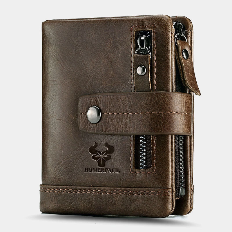 Men Genuine Leather Multifunctional Bifold Multi-card Slot Card Holder Coin Purse Money Clip Wallet