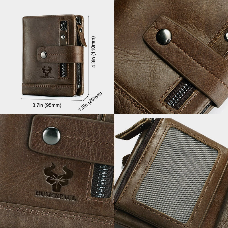 Men Genuine Leather Multifunctional Bifold Multi-card Slot Card Holder Coin Purse Money Clip Wallet