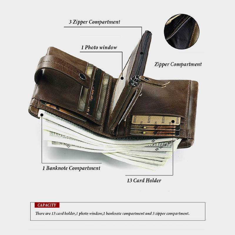Men Genuine Leather Multifunctional Bifold Multi-card Slot Card Holder Coin Purse Money Clip Wallet