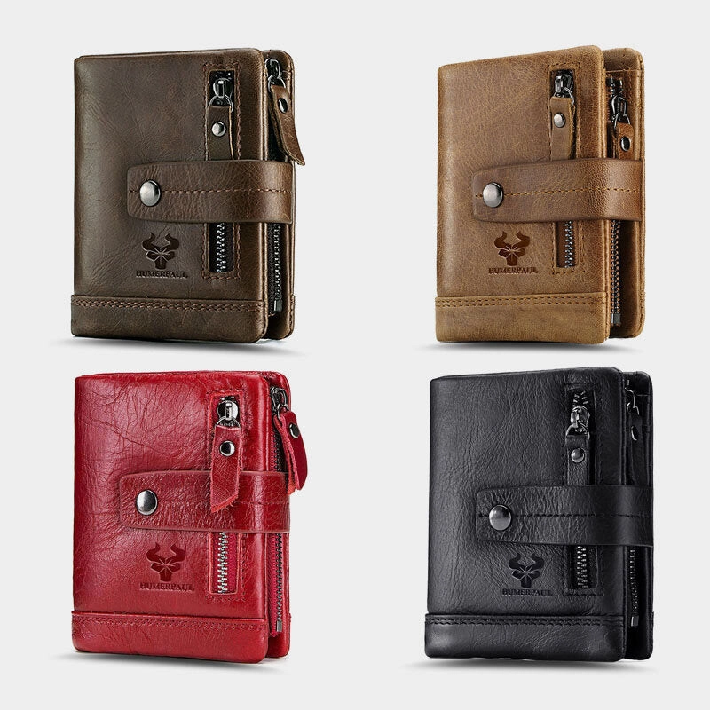 Men Genuine Leather Multifunctional Bifold Multi-card Slot Card Holder Coin Purse Money Clip Wallet