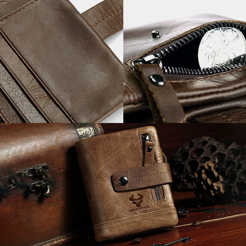 Men Genuine Leather Multifunctional Bifold Multi-card Slot Card Holder Coin Purse Money Clip Wallet
