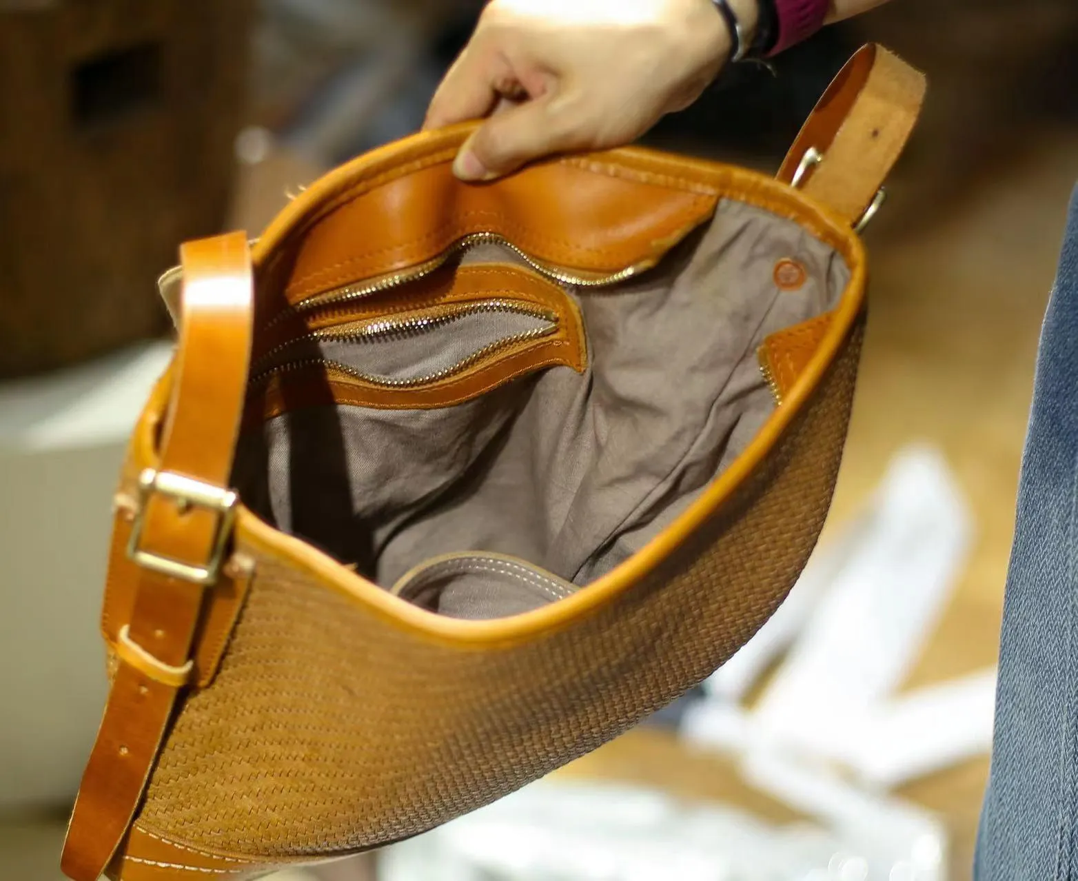Soft and Delicate Feel Classic Plaid Crossbody Bucket Bag | Handcrafted Full Grain Leather Bag