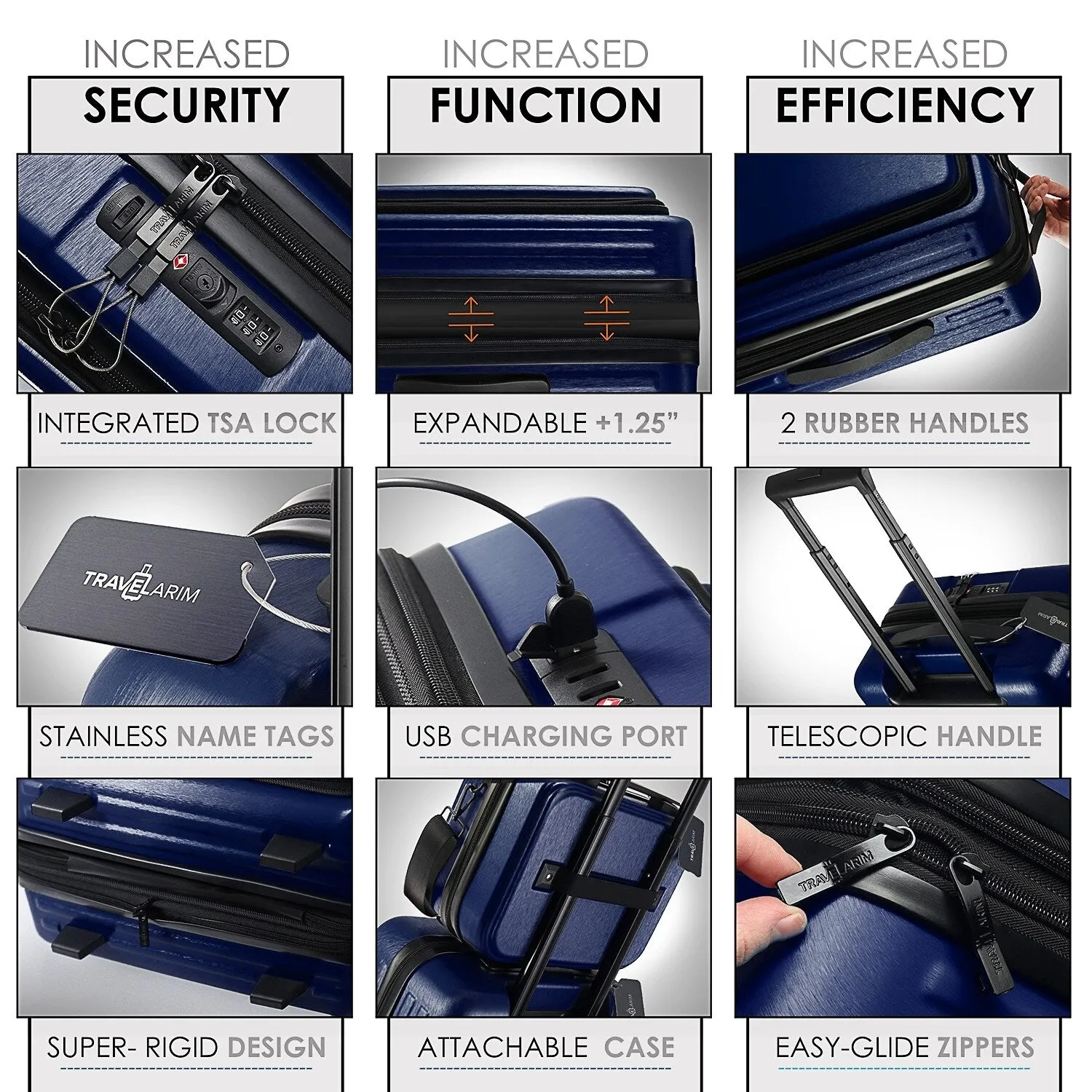 TravelArim 4 Piece Hard Shell Expandable Luggage Sets with Spinner Wheels and TSA Lock - 31 x 12.2 x 20
