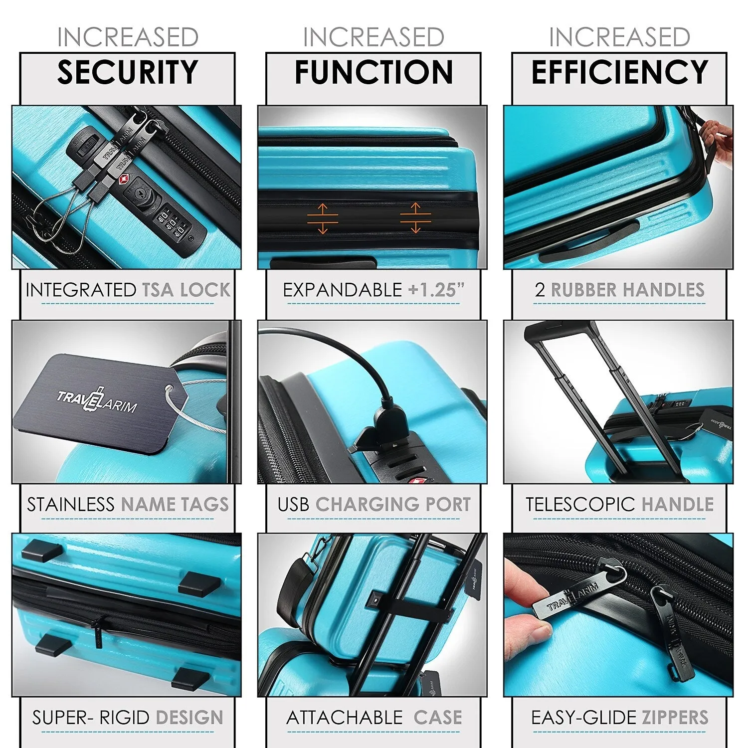 TravelArim 4 Piece Hard Shell Expandable Luggage Sets with Spinner Wheels and TSA Lock - 31 x 12.2 x 20