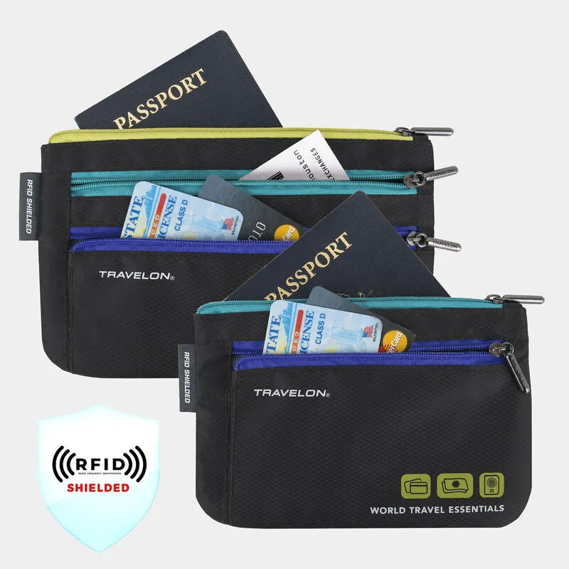 Travelon World Travel Essentials Set of 2 RFID Currency & Passport Organizers