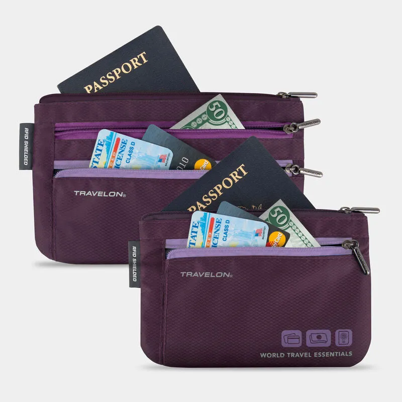 Travelon World Travel Essentials Set of 2 RFID Currency & Passport Organizers