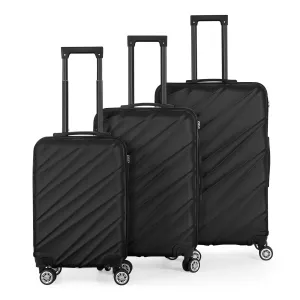 Twill Stripe Luggage Travel 3-Piece Set Black