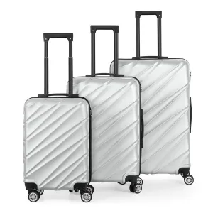 Twill Stripe Luggage Travel 3-Piece Set Silver