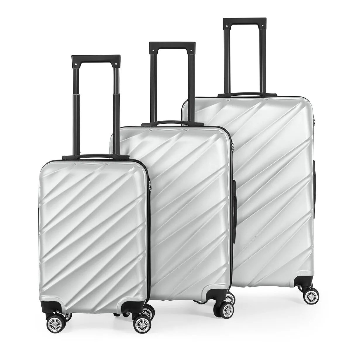 Twill Stripe Luggage Travel 3-Piece Set Silver