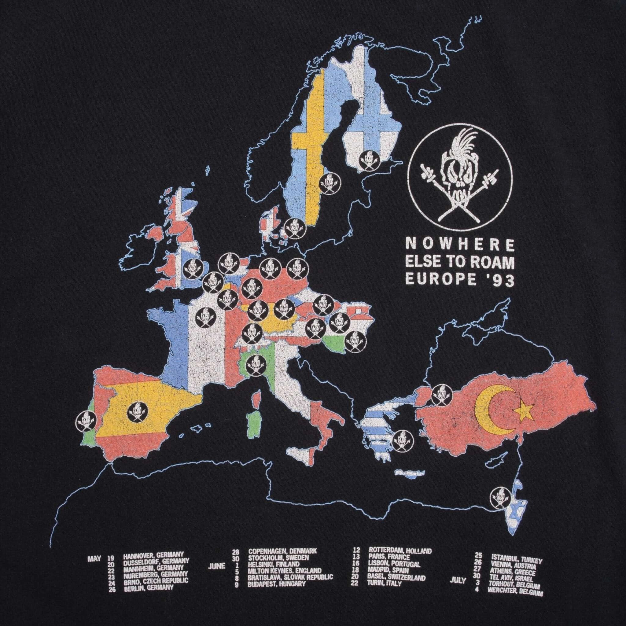 VINTAGE METALLICA NOWHERE ELSE TO ROAM EUROPE TOUR 1993 TEE SHIRT SIZE MEDIUM